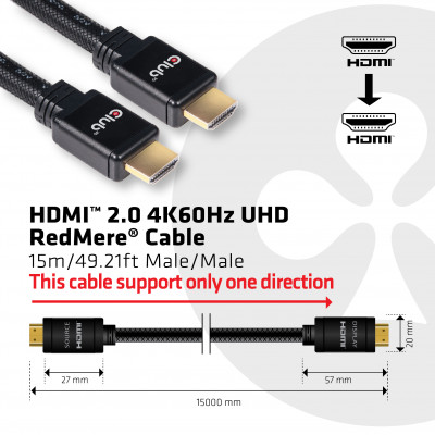 Club 3D HDMI 2.0 4K60Hz RedMere cable 15m/49.2ft