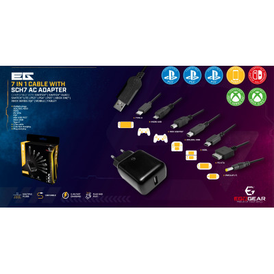 EgoGear - Câble de charge 7 en 1 SCH7 avec chargeur rapide Euro USB pour consoles, manettes, mobile et tablettes