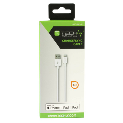 TECHLY LIGHTNING TO USB 8P WHITE CABLE 1M