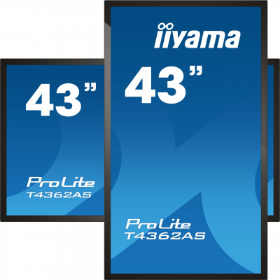 iiyama T4362AS-B1 Signage Display Interactive flat panel 108 cm (42.5") IPS 500 cd/m² 4K Ultra HD Black Touchscreen Built-in processor Android 8.0 24/7