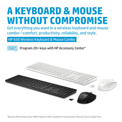 HP 650 Wireless and Mouse Combo keyboard Mouse included RF Wireless White