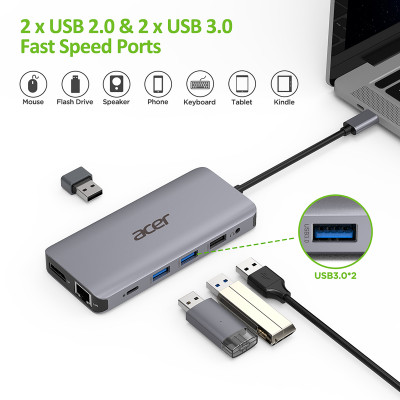 Acer HP.DSCAB.009 notebook dock/port replicator Wired USB 3.2 Gen 1 (3.1 Gen 1) Type-C Silver