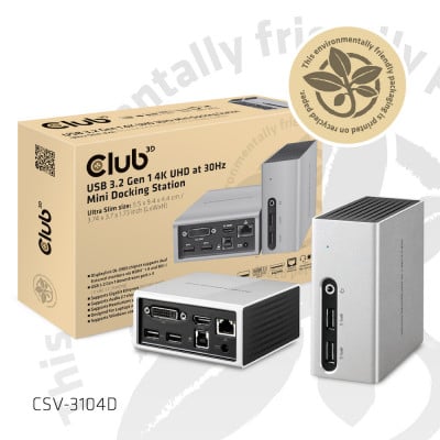 CLUB3D CSV-3104D station d'accueil Avec fil USB 3.2 Gen 1 (3.1 Gen 1) Type-A Noir, Argent