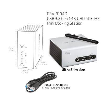 CLUB3D CSV-3104D station d'accueil Avec fil USB 3.2 Gen 1 (3.1 Gen 1) Type-A Noir, Argent