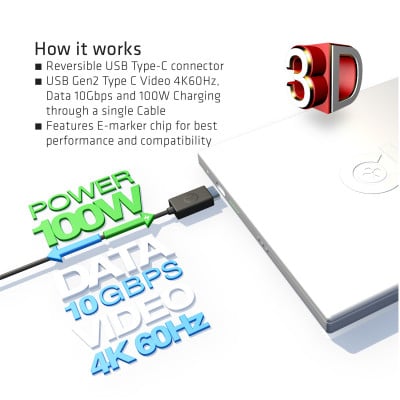 CLUB3D 0.8m, 2xUSB3.1-C USB cable 1 m USB 3.2 Gen 2 (3.1 Gen 2) USB C Black