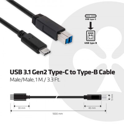 CLUB3D CAC-1524 câble USB USB 3.1 Gen2 Type C USB B Noir
