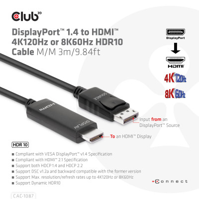 CLUB3D CAC-1087 video cable adapter Black