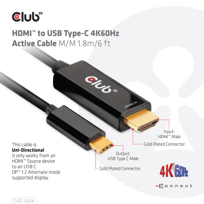 CLUB3D CAC-1334 video kabel adapter 1,8 m HDMI Type A (Standaard)