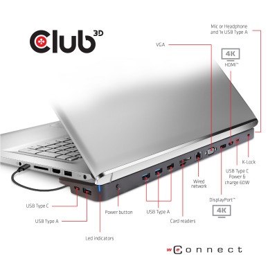 CLUB3D CSV-1564W100 notebook dock/port replicator Docking USB 3.2 Gen 1 (3.1 Gen 1) Type-C Black