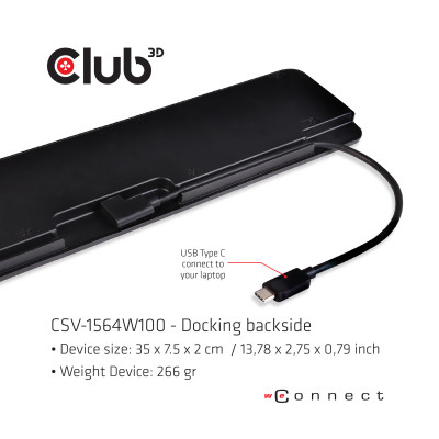 CLUB3D CSV-1564W100 station d'accueil USB 3.2 Gen 1 (3.1 Gen 1) Type-C Noir