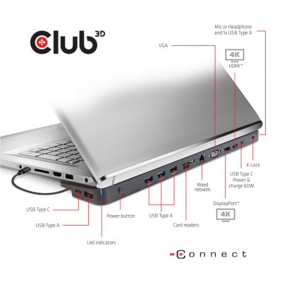 CLUB3D CSV-1564W65 notebook dock/port replicator Docking USB 3.2 Gen 1 (3.1 Gen 1) Type-C Black