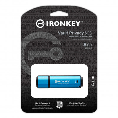 Kingston 8GB USB-C IronKey Vault Privacy 50C AES-256 Encrypted FIPS 197