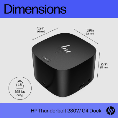 HP Thunderbolt Dock 280W G4 w/Combo Cable Avec fil Thunderbolt 4 Noir