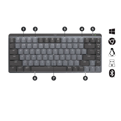 Logitech MX Mini Mechanical keyboard RF Wireless + Bluetooth QWERTZ Swiss Graphite, Grey