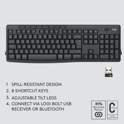 Logitech MK370 Combo for Business keyboard Mouse included RF Wireless + Bluetooth AZERTY Belgian Graphite