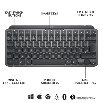 Logitech MX Keys Mini clavier RF sans fil + Bluetooth QWERTZ Suisse Graphite