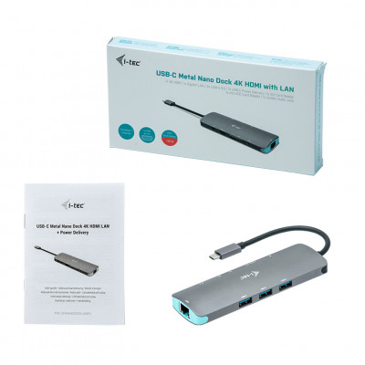 i-tec Metal C31NANODOCKLANPD notebook dock/port replicator Wired USB 3.2 Gen 1 (3.1 Gen 1) Type-C Silver, Turquoise