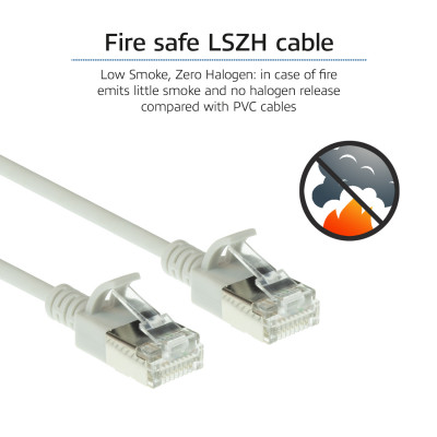 ACT Grey 1.5 meter LSZH U/FTP CAT6A datacenter slimline patch cable snagless with RJ45 connectors