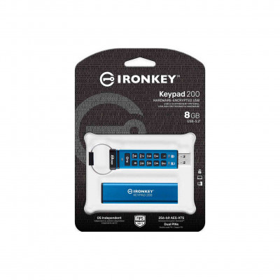 Kingston Technology IronKey Keypad 200 USB flash drive 8 GB USB Type-A 3.2 Gen 1 (3.1 Gen 1) Blauw