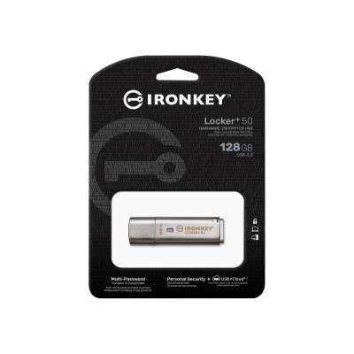 Kingston Technology IronKey Locker+ 50 USB flash drive 128 GB USB Type-A 3.2 Gen 1 (3.1 Gen 1) Zilver