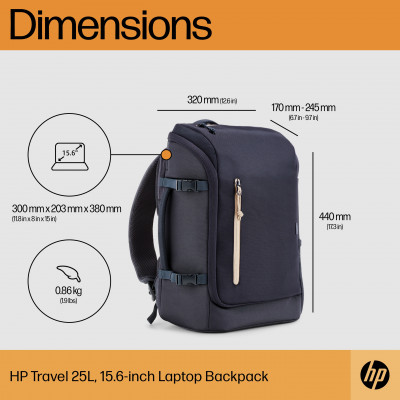 HP Travel 25 Liter 15.6 Iron Grey Laptop backpack Casual backpack Blue, Grey Polyester