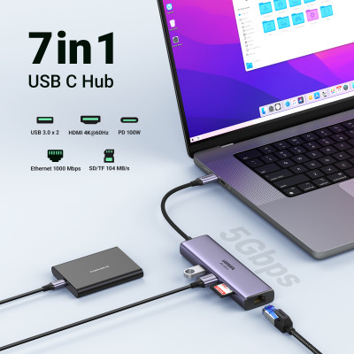 Ugreen 60515 notebook dock/port replicator Wired USB 3.2 Gen 1 (3.1 Gen 1) Type-C Grey
