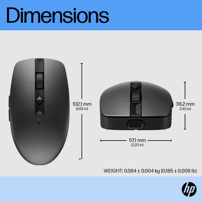 HP 710 Rechargeable Silent Mouse souris Ambidextre RF sans fil + Bluetooth 3000 DPI