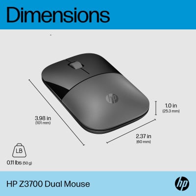 HP Z3700 Dual Silver mouse Ambidextrous RF Wireless + Bluetooth