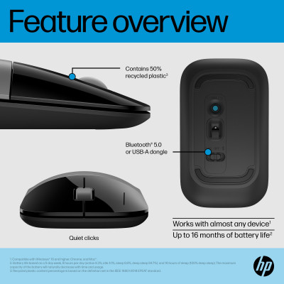 HP Z3700 Dual Silver Mouse souris Ambidextre RF sans fil + Bluetooth