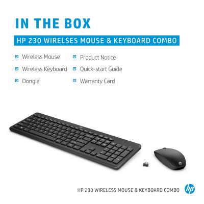 HP 230 Wireless Mouse and Combo keyboard Mouse included RF Wireless Black