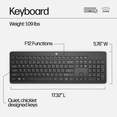 HP 230 Wireless Mouse and Keyboard Combo toetsenbord Inclusief muis RF Draadloos Zwart
