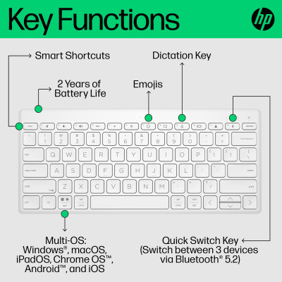 HP 350 Compact Multi-Device Bluetooth Keyboard clavier QWERTY Anglais Blanc