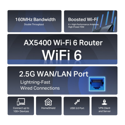 TP-Link Archer AX72 Pro routeur sans fil Gigabit Ethernet Bi-bande (2,4 GHz / 5 GHz) Noir