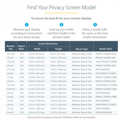 StarTech.com 2269-PRIVACY-SCREEN filtre anti-reflets pour écran et filtre de confidentialité Filtre de confidentialité sans bords pour ordinateur 55,9 cm (22")