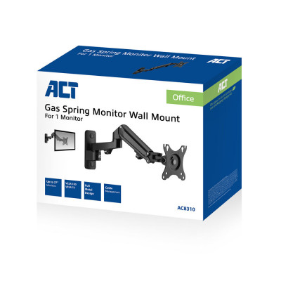 ACT AC8310 monitor mount / stand 68.6 cm (27") Black Wall