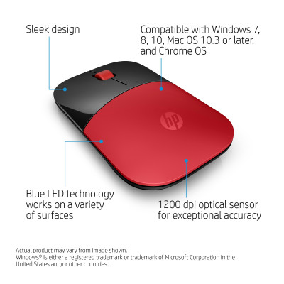 HP Z3700 Red Wireless mouse Ambidextrous RF Wireless Optical 1200 DPI