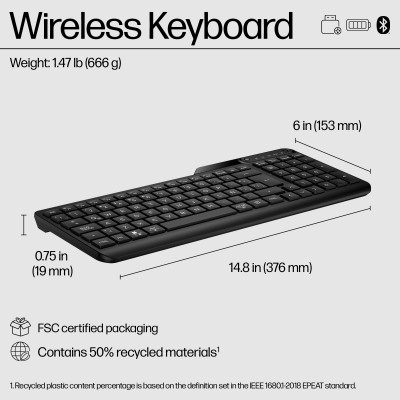 HP 475 Dual-Mode Wireless Keyboard clavier RF sans fil + Bluetooth Noir