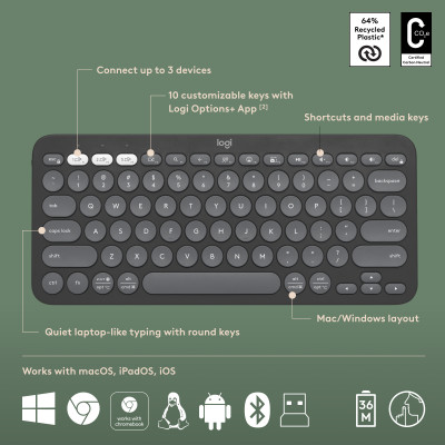 Logitech Pebble 2 Combo keyboard Mouse included RF Wireless + Bluetooth AZERTY French Graphite