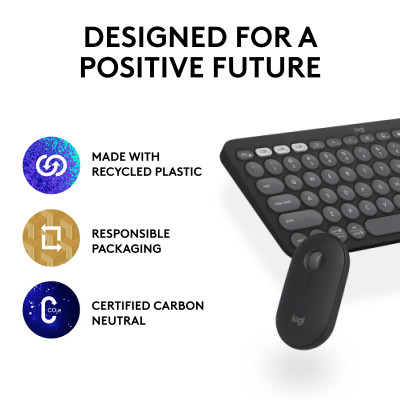 Logitech Pebble 2 Combo toetsenbord Inclusief muis RF-draadloos + Bluetooth QWERTY US International Grafiet