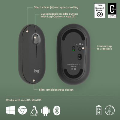 Logitech Pebble 2 Combo for Mac keyboard Mouse included RF Wireless + Bluetooth AZERTY French Graphite