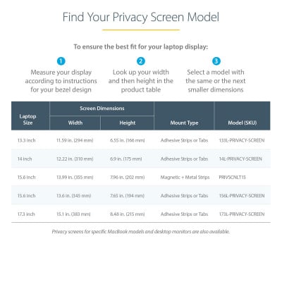 StarTech.com 173L-PRIVACY-SCREEN filtre anti-reflets pour écran et filtre de confidentialité Filtre de confidentialité sans bords pour ordinateur 43,9 cm (17.3")