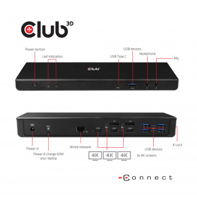 Club 3D USB TC3.2 Gen 1 Uni Trip 4K CD 60w