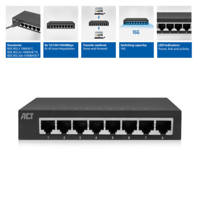 Act 10&#47;100&#47;1000 Mbps networking Switch 8 por
