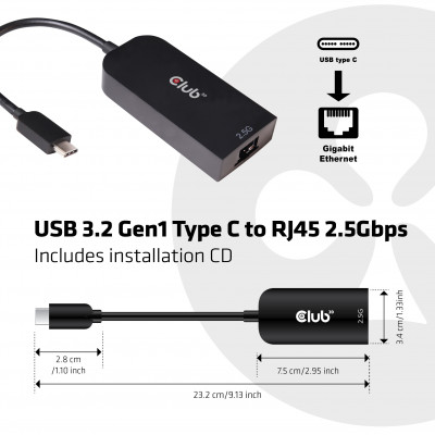 Club 3D USB TYPE C 3.1 GEN 1 TO RJ45 2.5GB ETHERNET ADAPTER