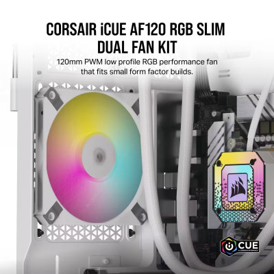 Corsair AF SLIM Series AF120 RGB SLIM WHITE 120mmx15mm Fluid Dynamic RGB Fan Dual Pack with Lighting Node CORE