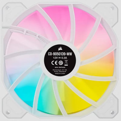 Corsair SP Series  White SP140 RGB ELITE  140mmRGB LED Fan with AirGuide  Dual Pack with Lighting Node CORE