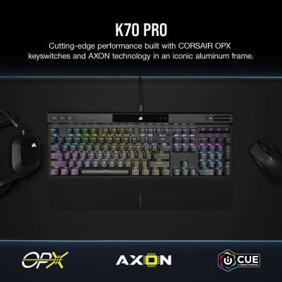 Corsair K70 RGB PRO Optical-Mechanical Gaming Keyboard Backlit RGB LED OPX Black Black PBT Keycaps (CH-910941A-BE)