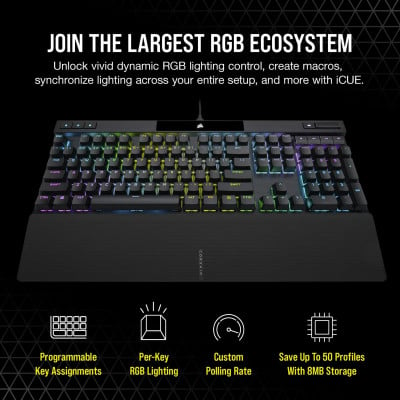 Corsair K70 RGB PRO Optical-Mechanical Gaming Keyboard Backlit RGB LED OPX Black Black PBT Keycaps (CH-910941A-BE)