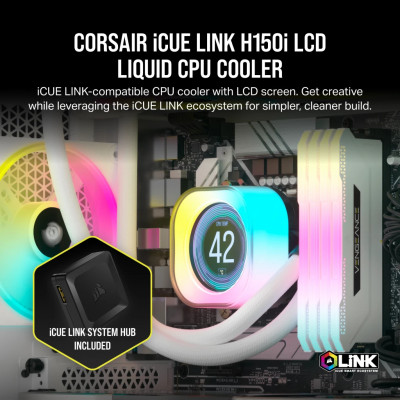 Corsair CORSAIR iCUE LINK H150i LCD White AIO 360mm Radiator Liquid CPU Cooler