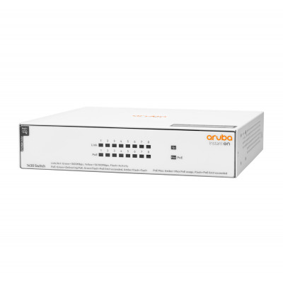 Aruba Instant On 1430 8G Class4 PoE 64W Non-géré L2 Gigabit Ethernet (10/100/1000) Connexion Ethernet, supportant l'alimentation via ce port (PoE) Blanc